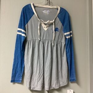 New NFL Lions Lady Gray Blue Maternity Blouse Size Small Long Sleeves Lace Neck
